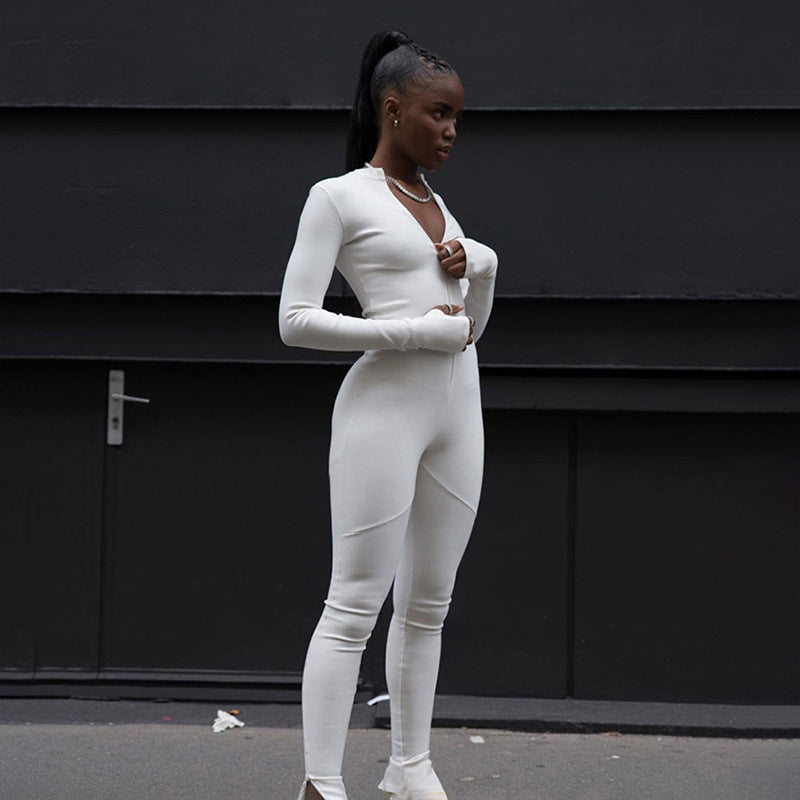 High Waist Zipper Slim Fit Sports Jumpsuit