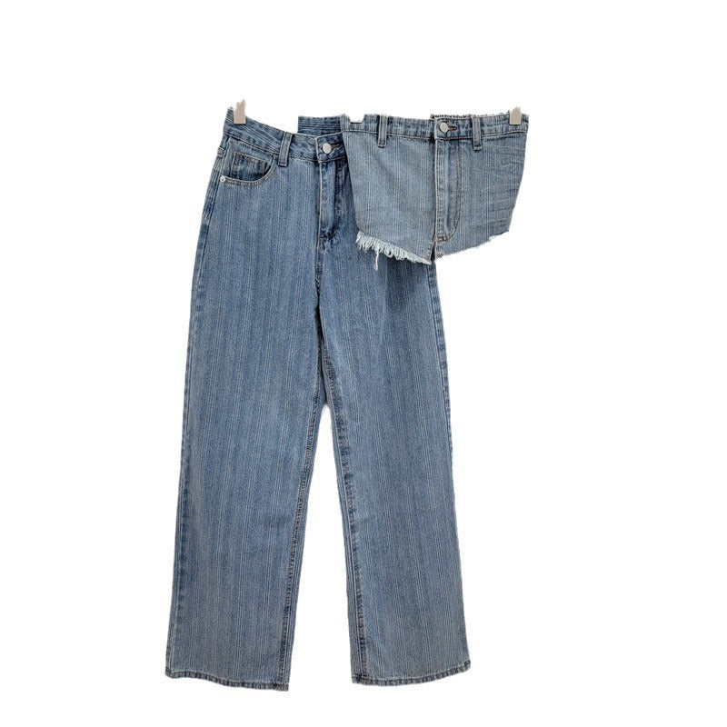 Wash Light Blue Denim Tube Top Trousers Suit