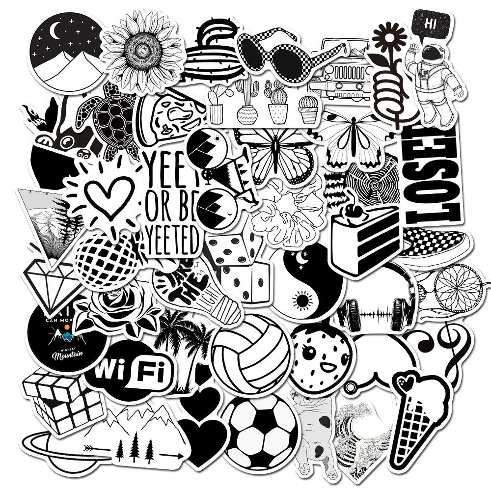 50 Waterproof Black And White Graffiti Stickers