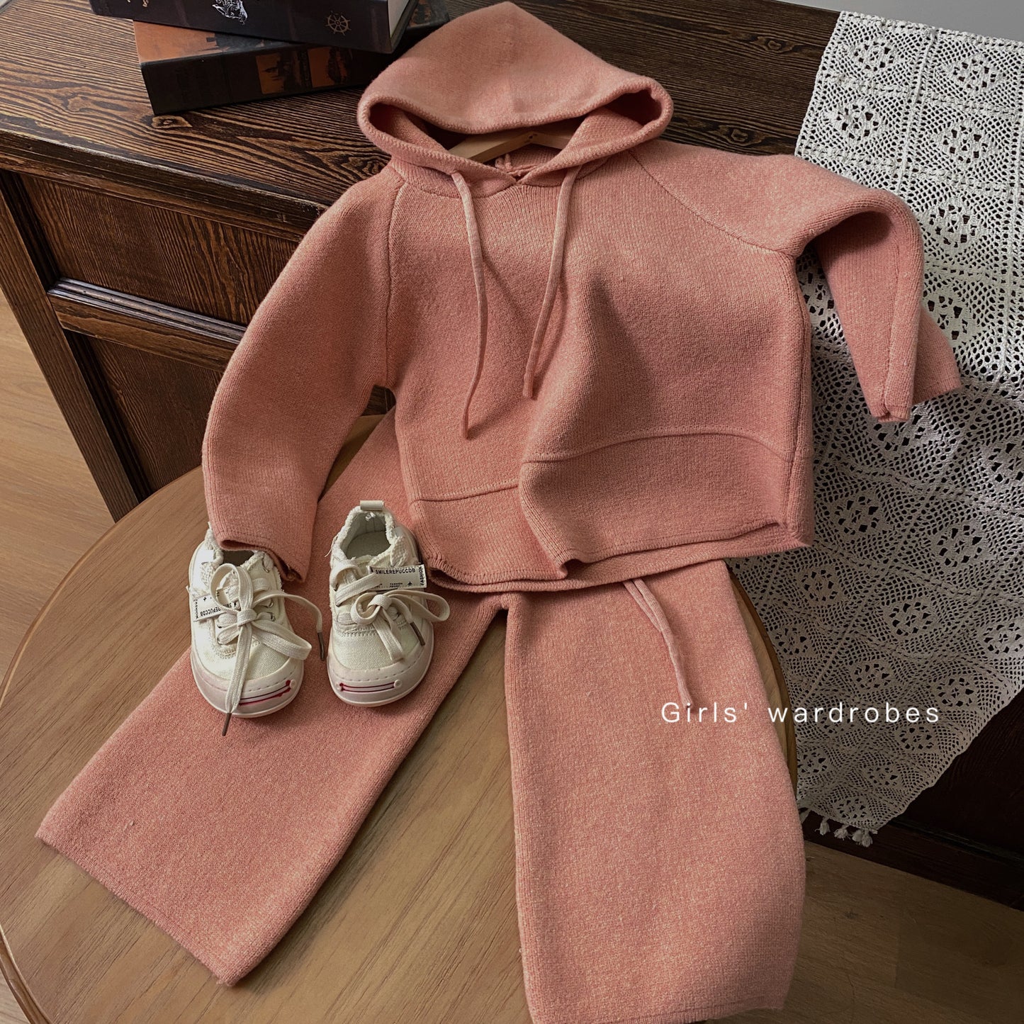 Girl Hooded Knitted Sweater Two-piece