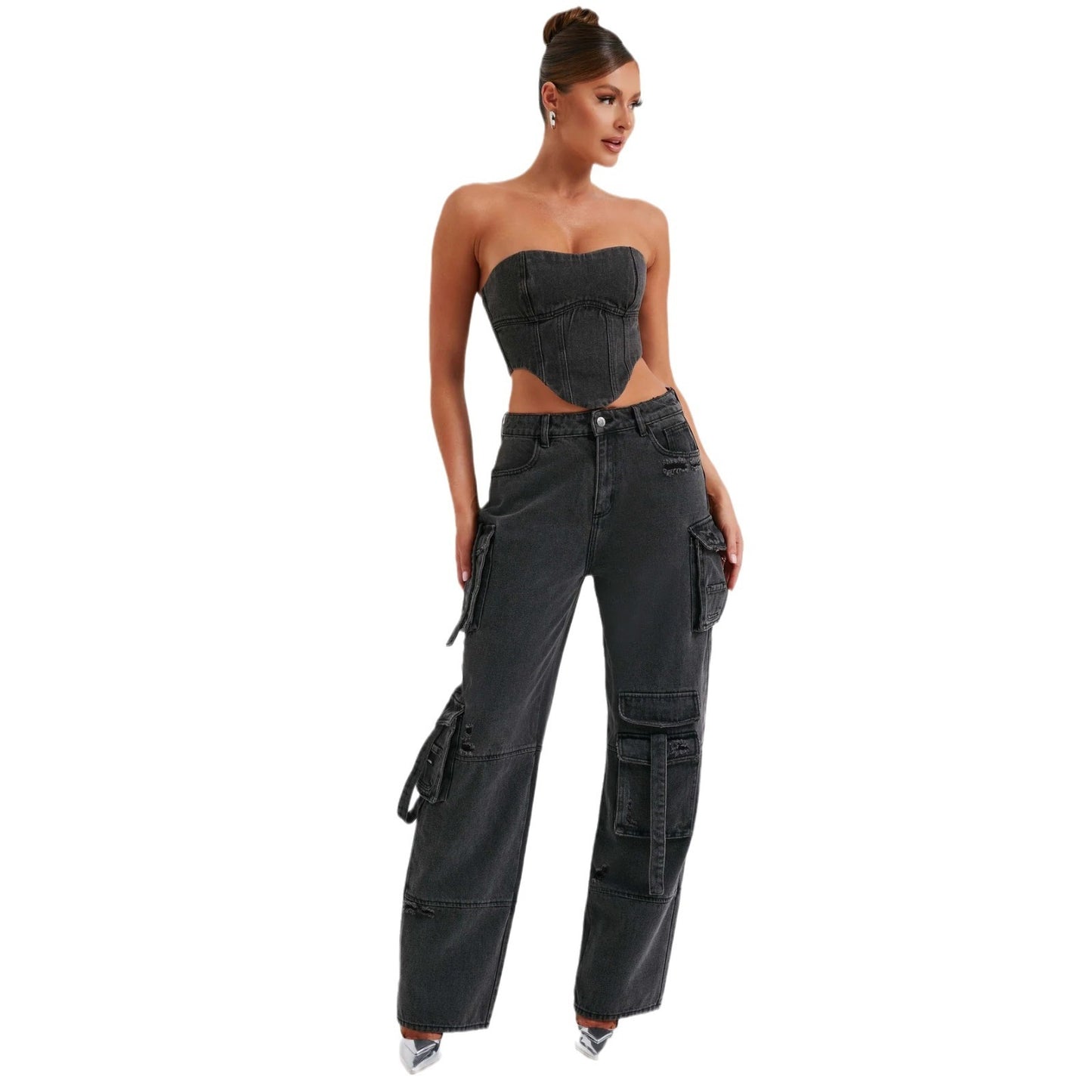 Low Waist Three-dimensional Pocket Jeans