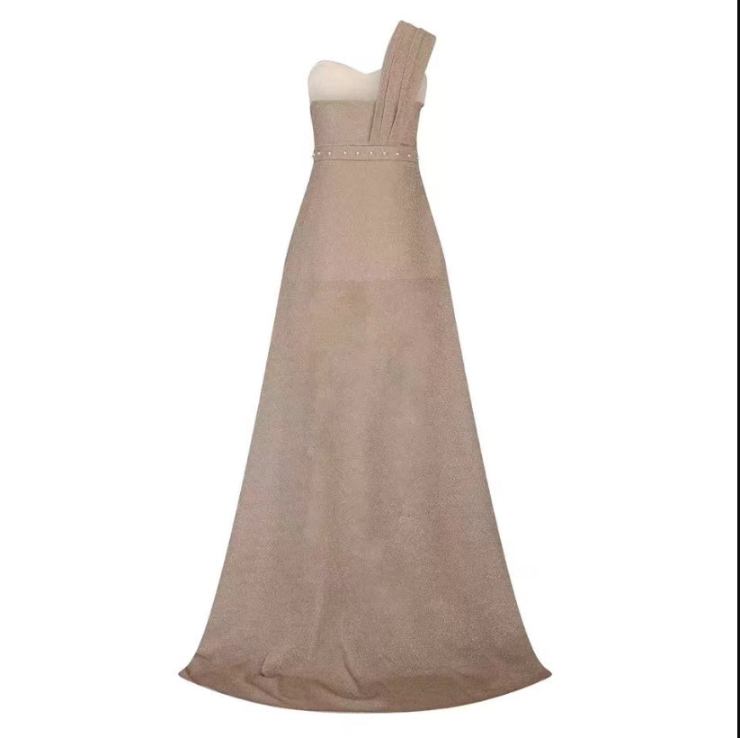 One-shoulder Sleeveless Bronze dress
