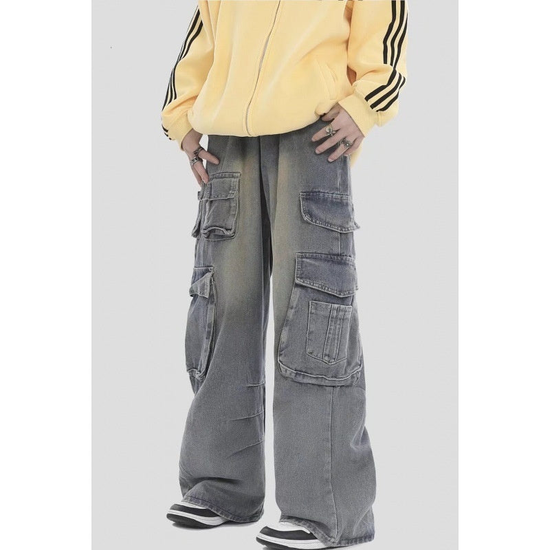American Retro Multi-pocket Straight Cargo Jeans
