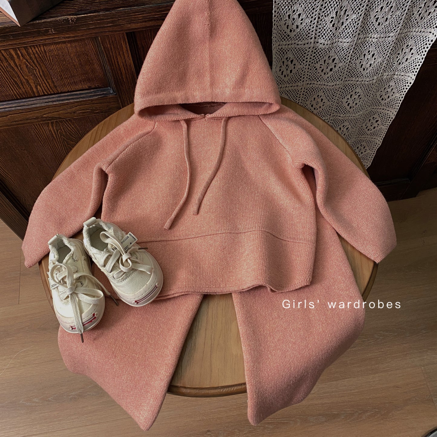 Girl Hooded Knitted Sweater Two-piece