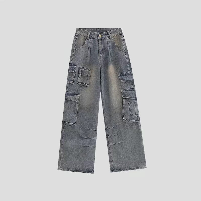 American Retro Multi-pocket Straight Cargo Jeans