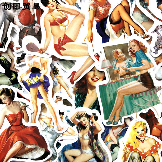 Retro beauty graffiti sticker waterproof Trolley Case Skateboard Sticker