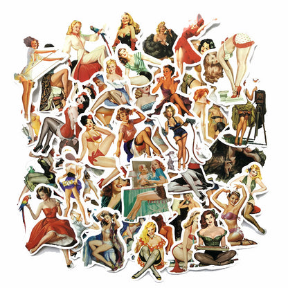Retro beauty graffiti sticker waterproof Trolley Case Skateboard Sticker