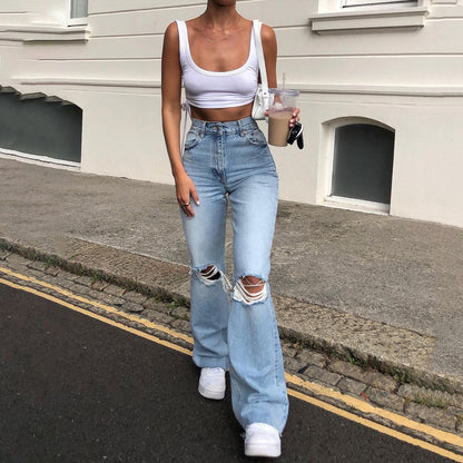Ladies Denim Wide-leg Pants