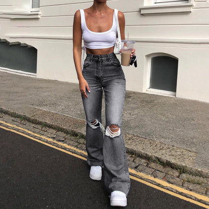 Ladies Denim Wide-leg Pants