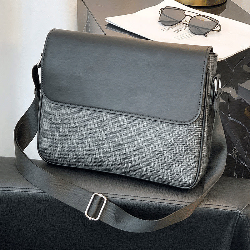 Men S Leather Shoulder Plaid Bag