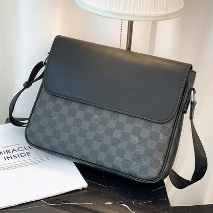 Men S Leather Shoulder Plaid Bag