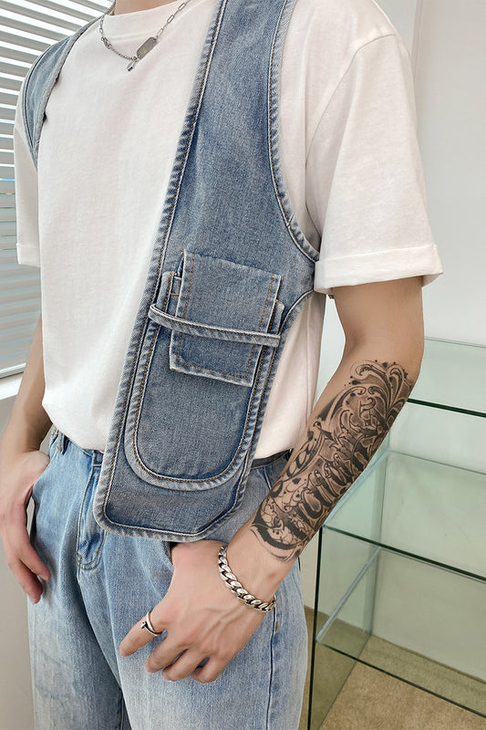 Denim Asymmetric Commuter Vest
