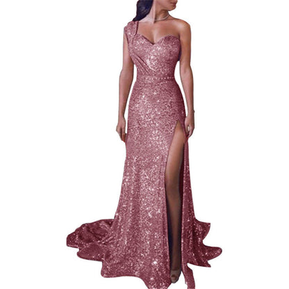 One-shoulder Sleeveless Bronze dress