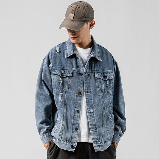 Letter print ripped denim jacket