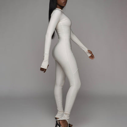 High Waist Zipper Slim Fit Sports Jumpsuit