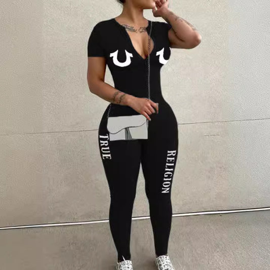 One-piece Women's Long-sleeved Letter Printed Trousers
