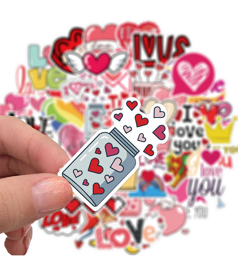 50 Pieces Valentine's Day Pink Heart Graffiti Stickers Luggage Motorcycle Trolley Case Notebook Waterproof Stickers