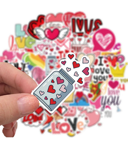 50 Pieces Valentine's Day Pink Heart Graffiti Stickers Luggage Motorcycle Trolley Case Notebook Waterproof Stickers