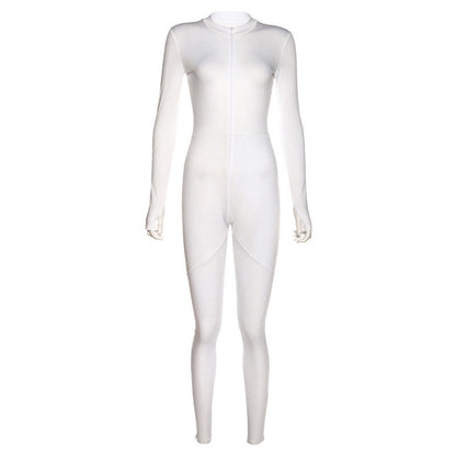 High Waist Zipper Slim Fit Sports Jumpsuit