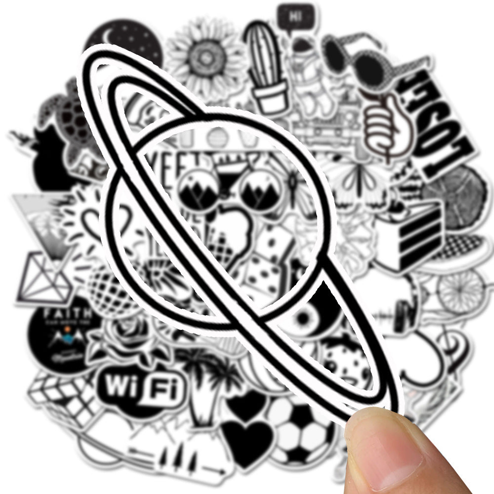 50 Waterproof Black And White Graffiti Stickers