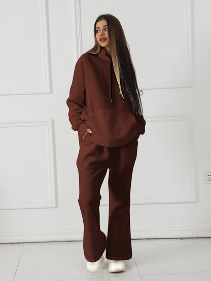 Casual Solid Color Long Sleeved Sweatshirt Set