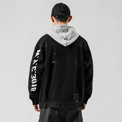 Letter print ripped denim jacket