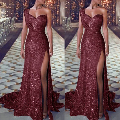 One-shoulder Sleeveless Bronze dress