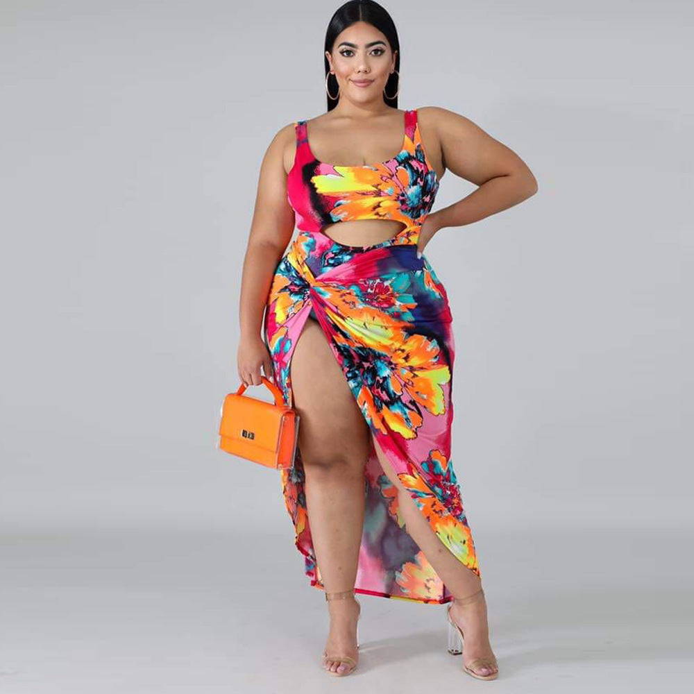 Plus Size Swimsuit One-piece Skirt Print