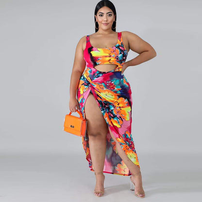 Plus Size Swimsuit One-piece Skirt Print