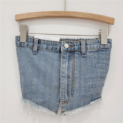 Wash Light Blue Denim Tube Top Trousers Suit