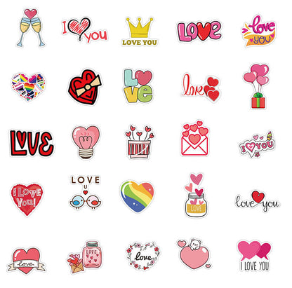 50 Pieces Valentine's Day Pink Heart Graffiti Stickers Luggage Motorcycle Trolley Case Notebook Waterproof Stickers