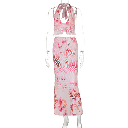 Halterneck Printed Holiday Suit Women's Clothing