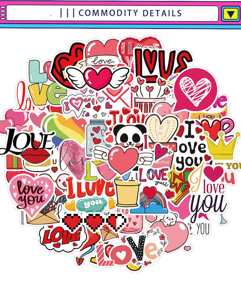 50 Pieces Valentine's Day Pink Heart Graffiti Stickers Luggage Motorcycle Trolley Case Notebook Waterproof Stickers
