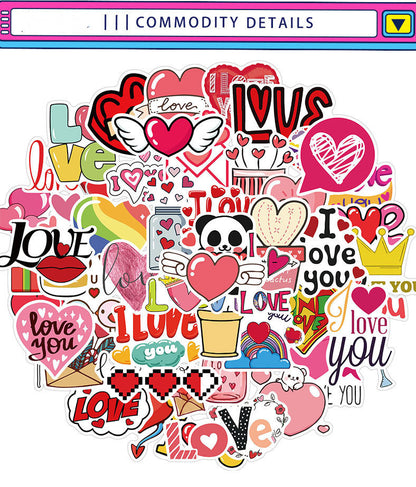 50 Pieces Valentine's Day Pink Heart Graffiti Stickers Luggage Motorcycle Trolley Case Notebook Waterproof Stickers