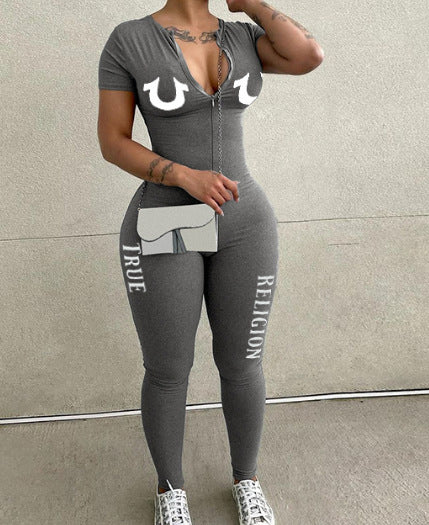 One-piece Women's Long-sleeved Letter Printed Trousers