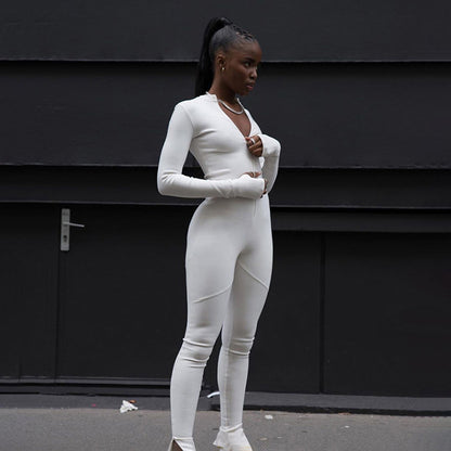 High Waist Zipper Slim Fit Sports Jumpsuit