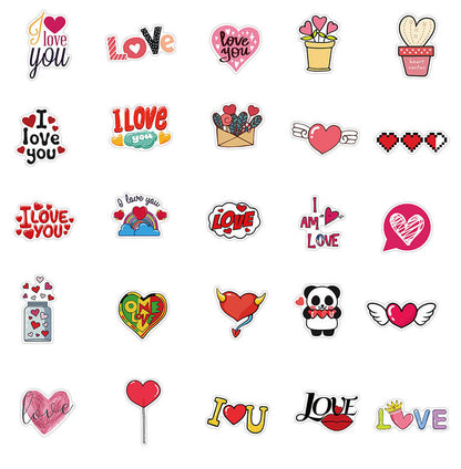 50 Pieces Valentine's Day Pink Heart Graffiti Stickers Luggage Motorcycle Trolley Case Notebook Waterproof Stickers
