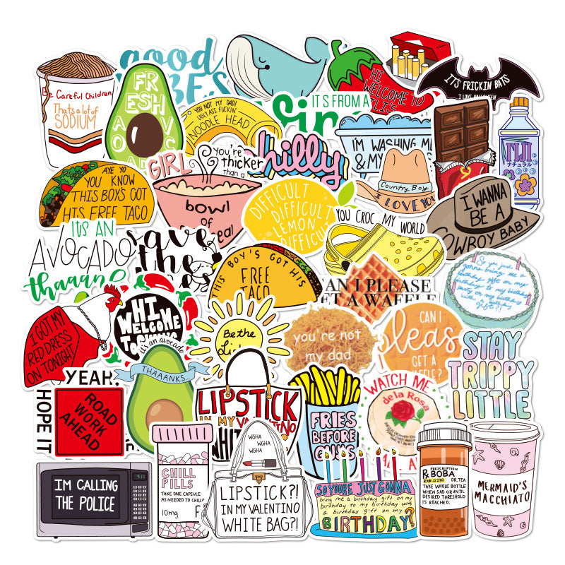50 Sheets Of Graffiti Paper Waterproof Luggage Notebook Scooter Car Motorcycle Water Cup Refrigerator Stickers