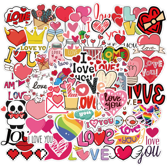 50 Pieces Valentine's Day Pink Heart Graffiti Stickers Luggage Motorcycle Trolley Case Notebook Waterproof Stickers