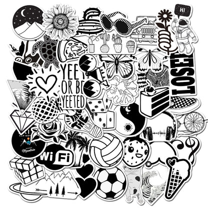 50 Waterproof Black And White Graffiti Stickers