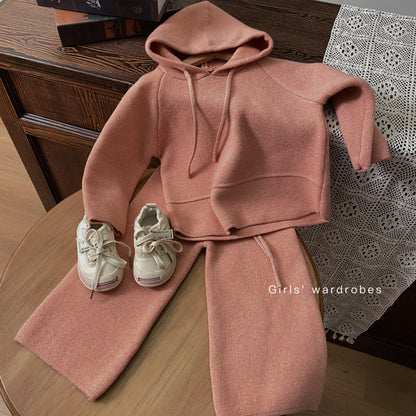 Girl Hooded Knitted Sweater Two-piece