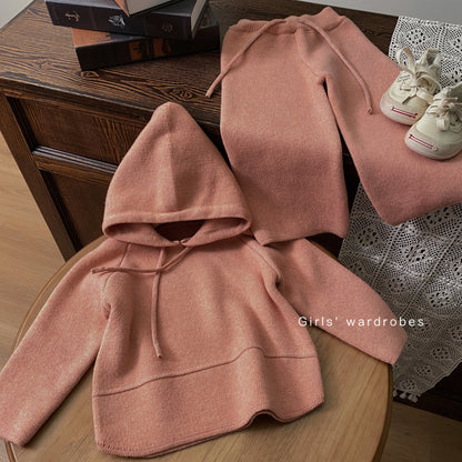 Girl Hooded Knitted Sweater Two-piece