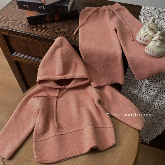 Girl Hooded Knitted Sweater Two-piece
